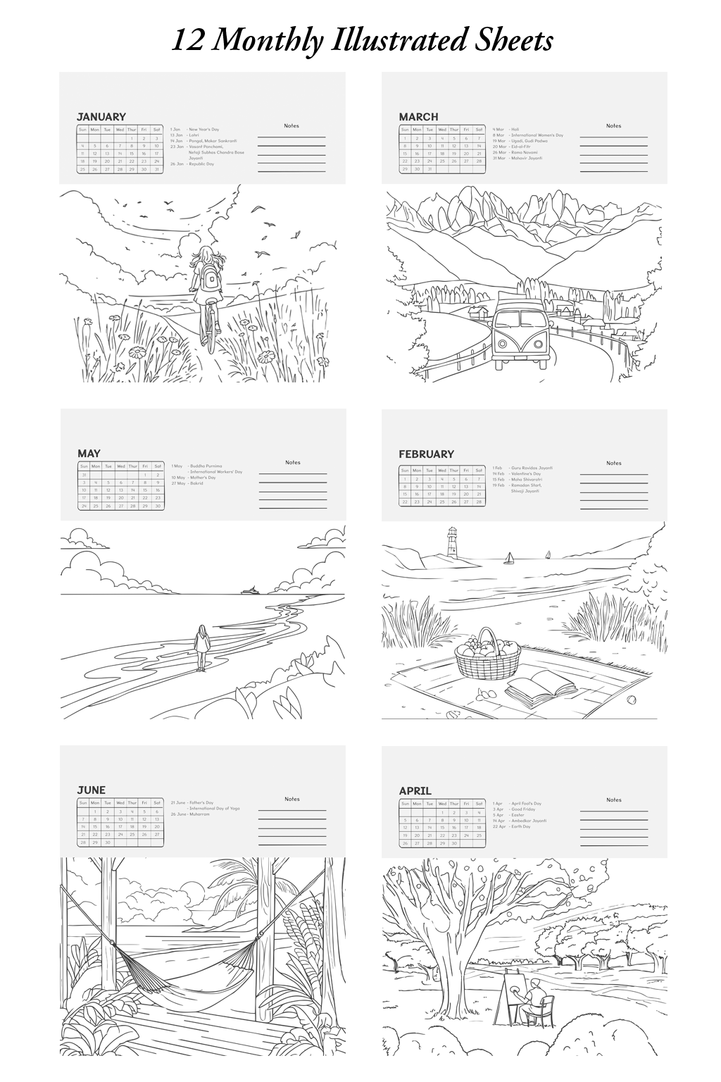 2026 Colour-In Desk Calendar